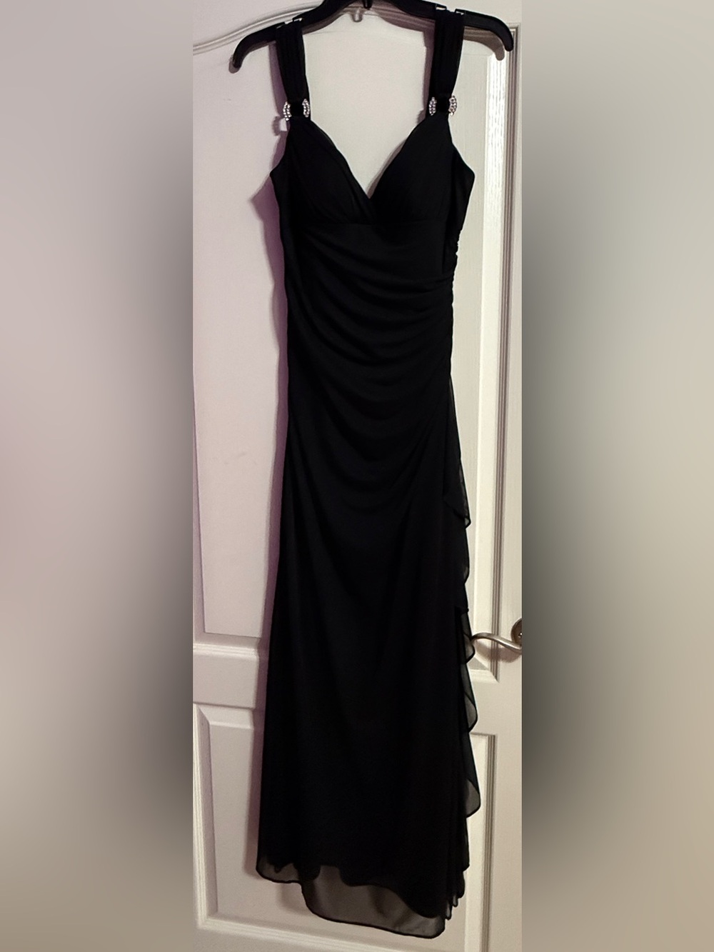 Betsy & Adam Black Embellished Strap Wedding Guest Dress